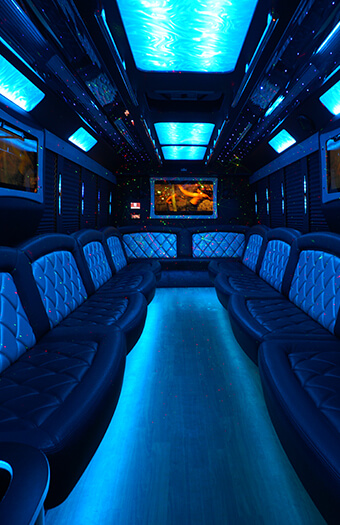 limo bus rental with TVs