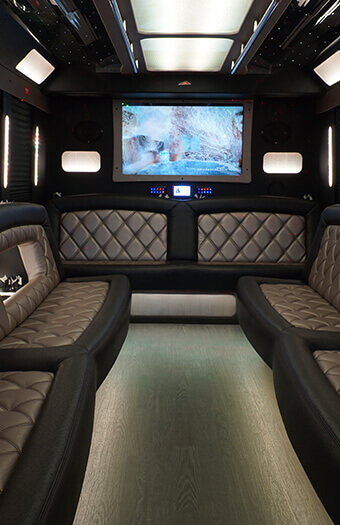 interior of party bus with TV
